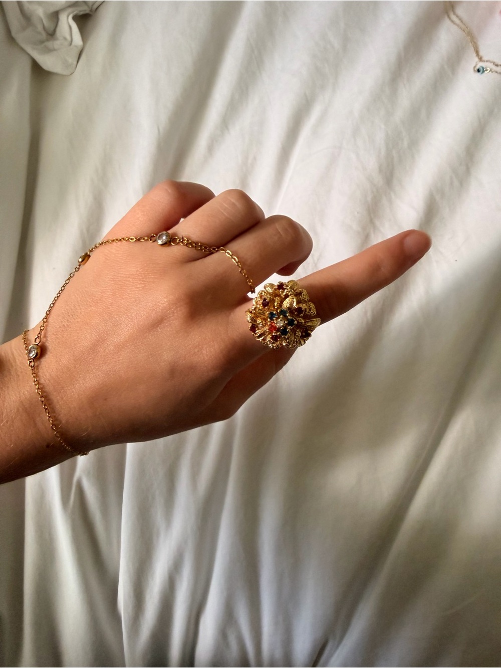 Gold Floral Cluster Ring with Multicolor Stones